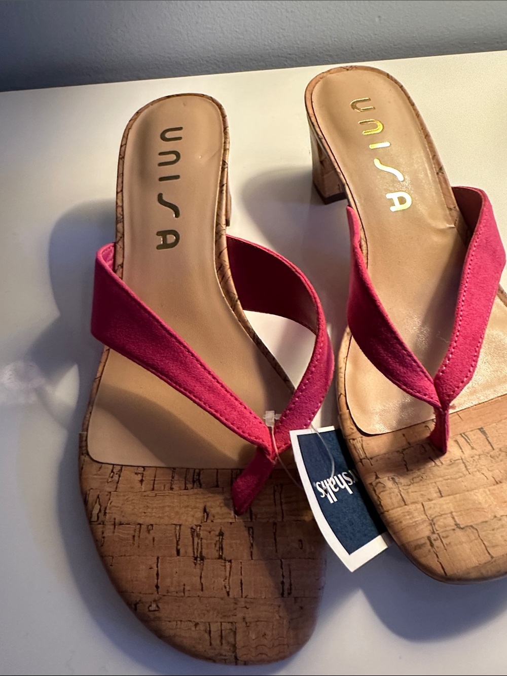 Unisa Hot Pink Cork Block Heel Thong Sandals